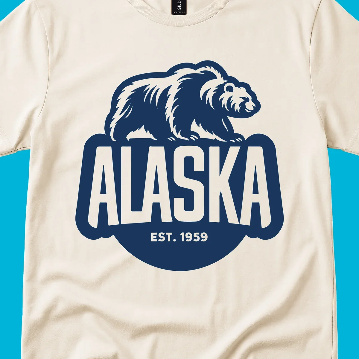 A vintage-style Alaska bear established 1959 badge design featuring a bear above bold text and statehood year.
