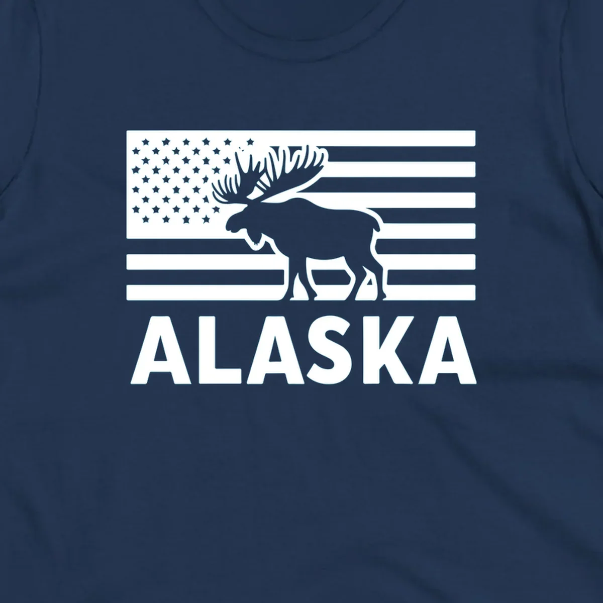 An American flag with a moose silhouette and 'ALASKA' text, featuring the alaska-moose-american-flag design.
