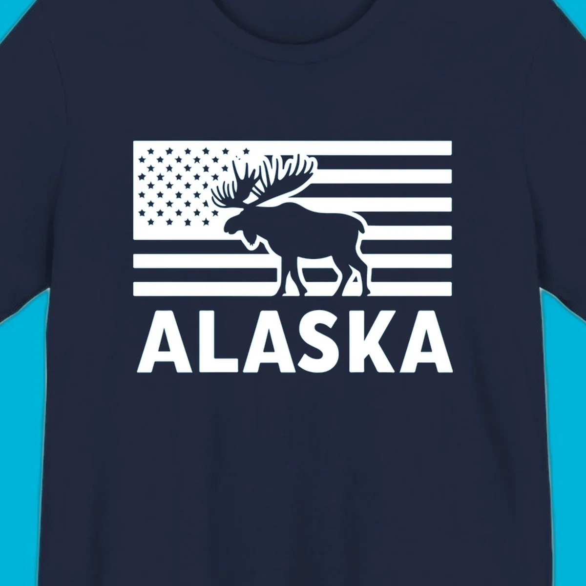 An American flag with a moose silhouette and 'ALASKA' text, featuring the alaska-moose-american-flag design.