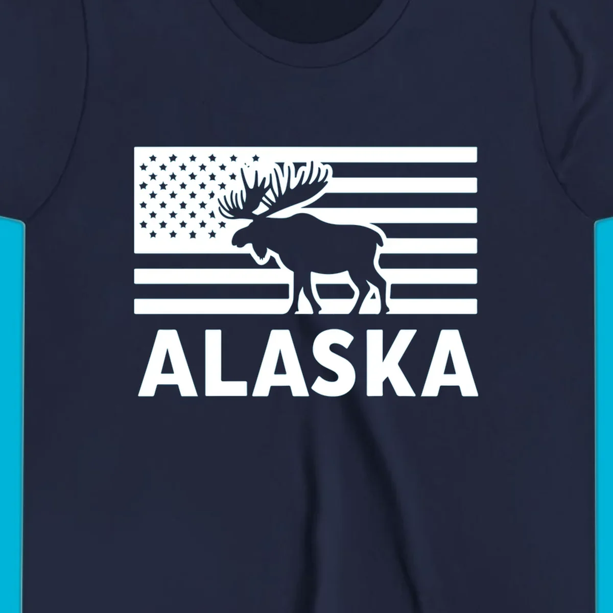 An American flag with a moose silhouette and 'ALASKA' text, featuring the alaska-moose-american-flag design.