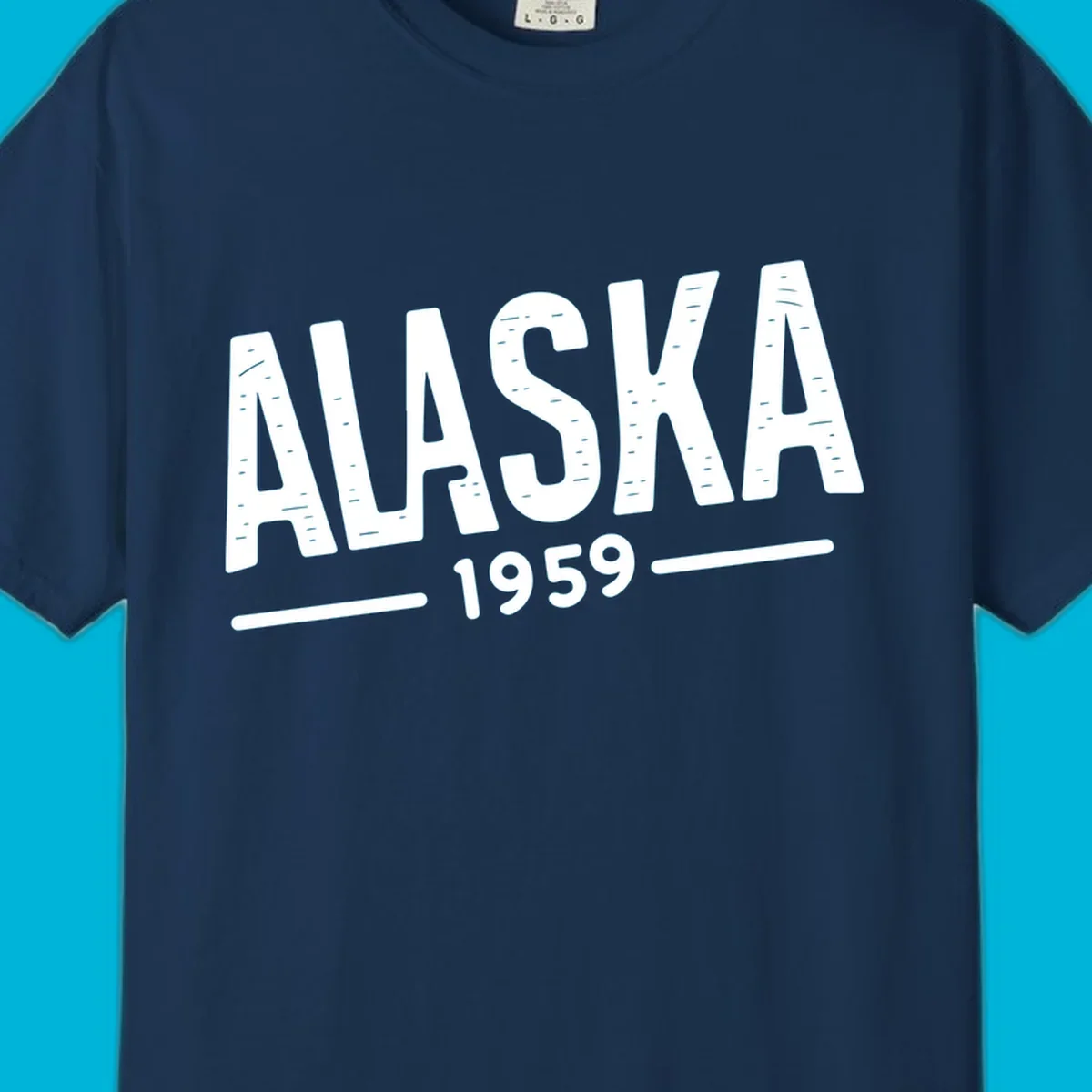 Vintage style 'ALASKA 1959' typography design with distressed texture, commemorating Alaska's statehood.