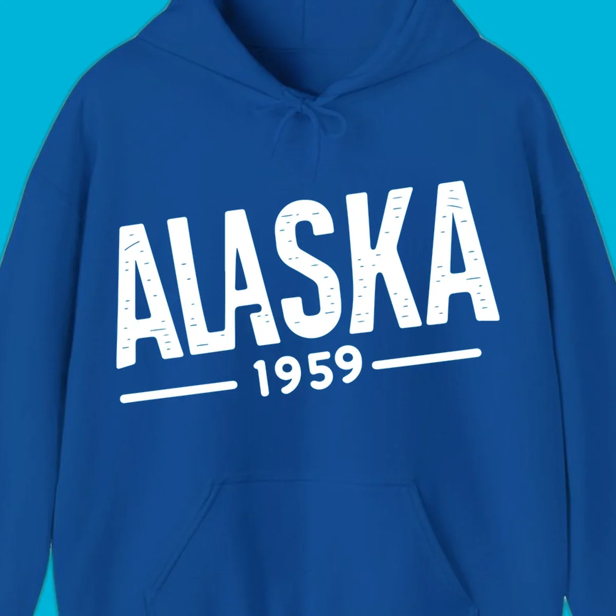 Vintage style 'ALASKA 1959' typography design with distressed texture, commemorating Alaska's statehood.