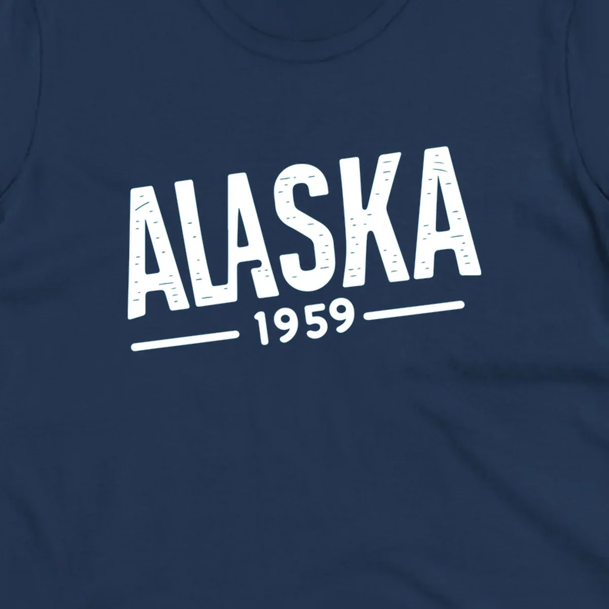 Vintage style 'ALASKA 1959' typography design with distressed texture, commemorating Alaska's statehood.