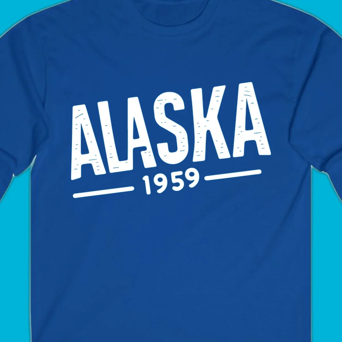 Vintage style 'ALASKA 1959' typography design with distressed texture, commemorating Alaska's statehood.