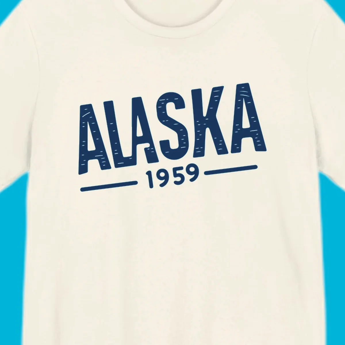 Vintage style 'ALASKA 1959' typography design with distressed texture, commemorating Alaska's statehood.