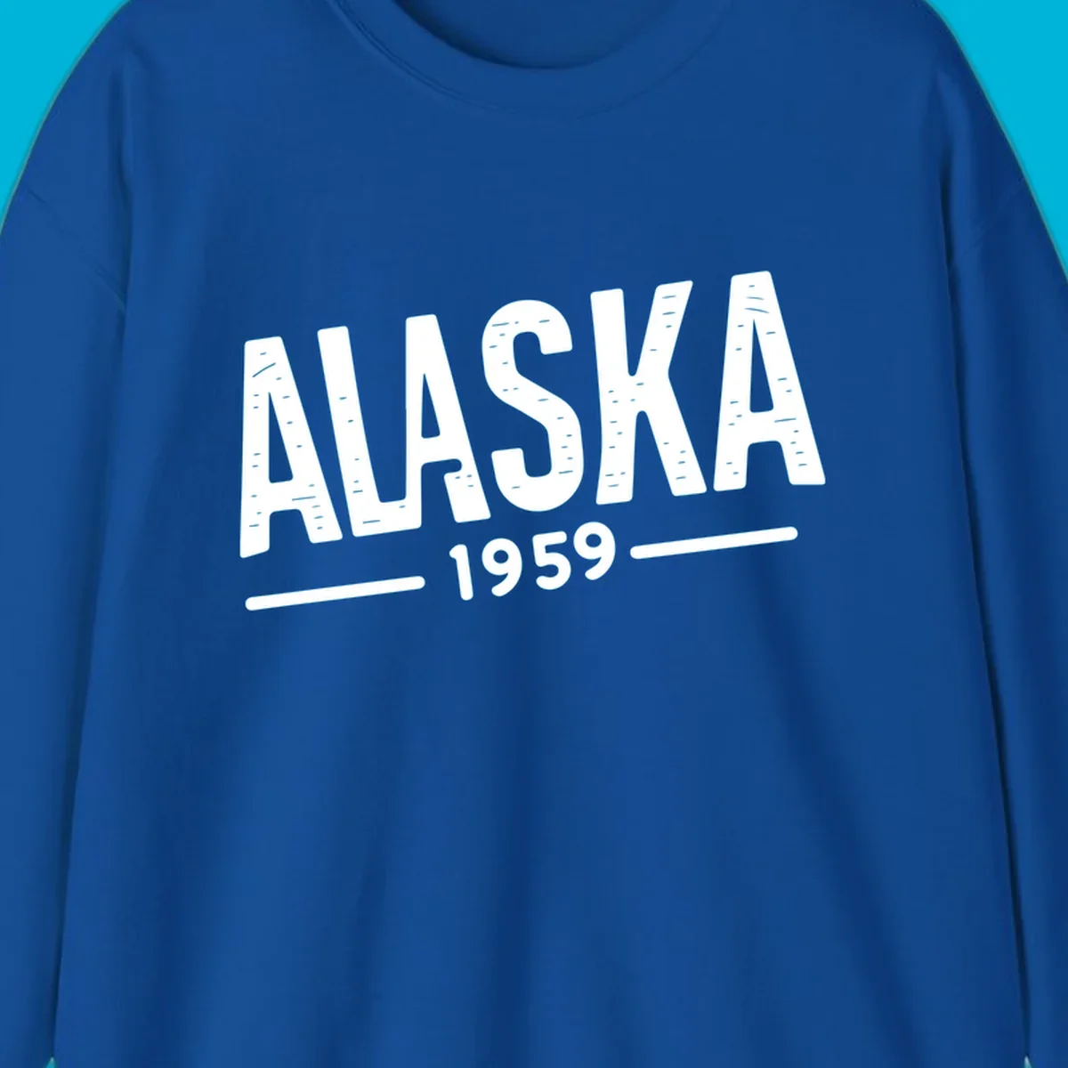 Vintage style 'ALASKA 1959' typography design with distressed texture, commemorating Alaska's statehood.
