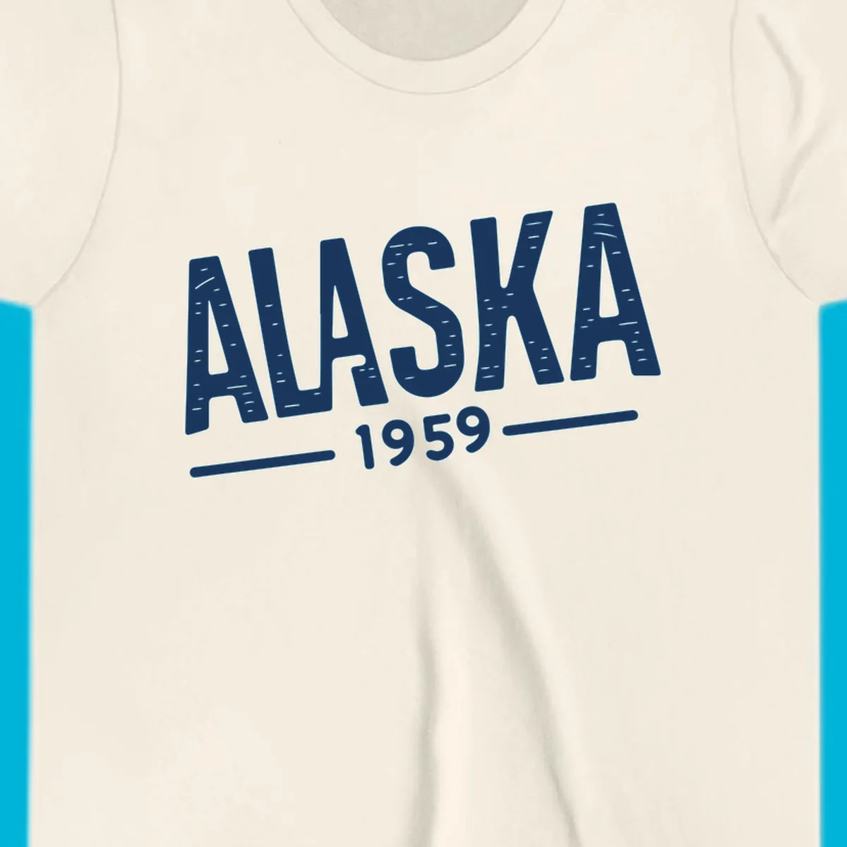 Vintage style 'ALASKA 1959' typography design with distressed texture, commemorating Alaska's statehood.
