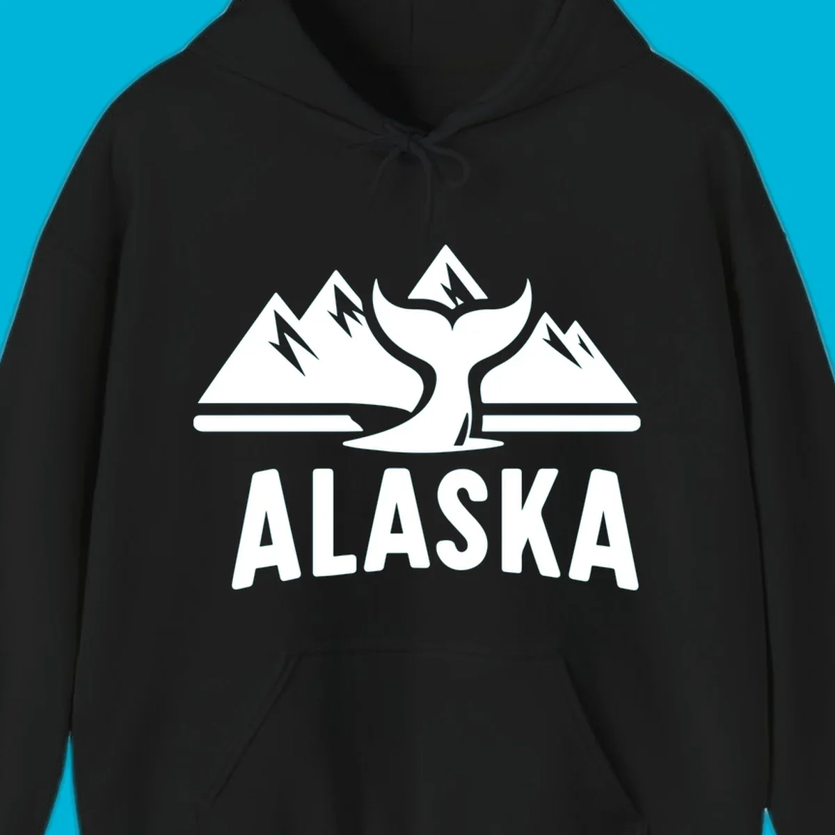 A scenic Alaska mountains whale tail design with three peaks and a whale's fluke above the word ALASKA.
