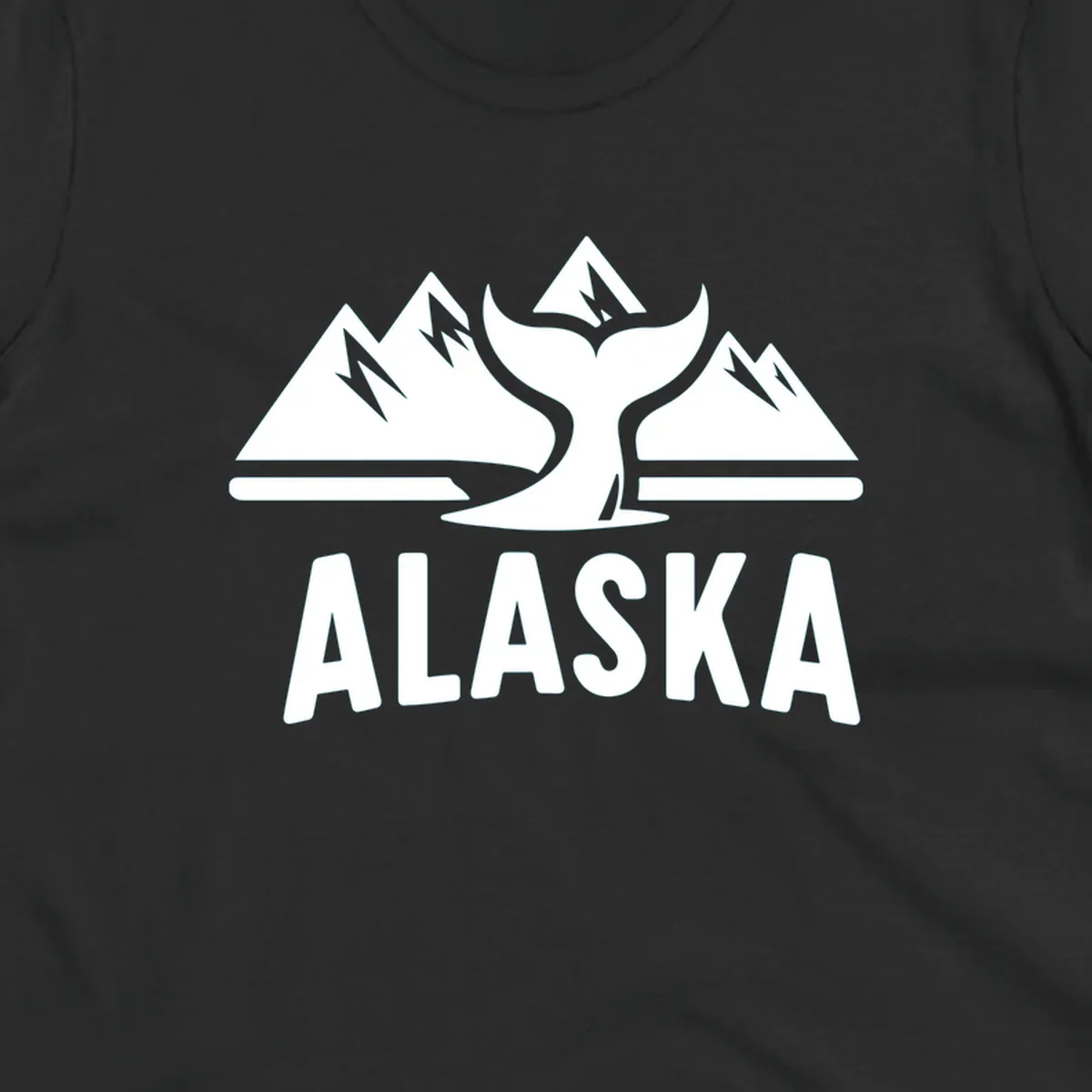 A scenic Alaska mountains whale tail design with three peaks and a whale's fluke above the word ALASKA.