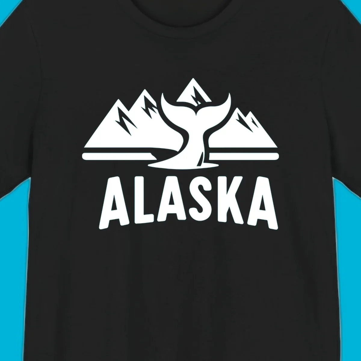 A scenic Alaska mountains whale tail design with three peaks and a whale's fluke above the word ALASKA.