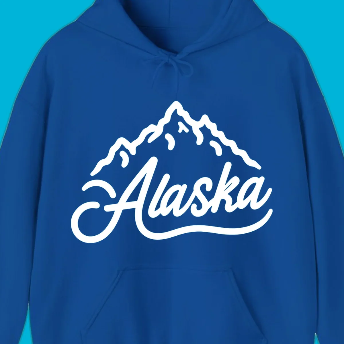 A stylized mountain range above the word 'Alaska' in a script font, forming an alaska mountain wordmark design.