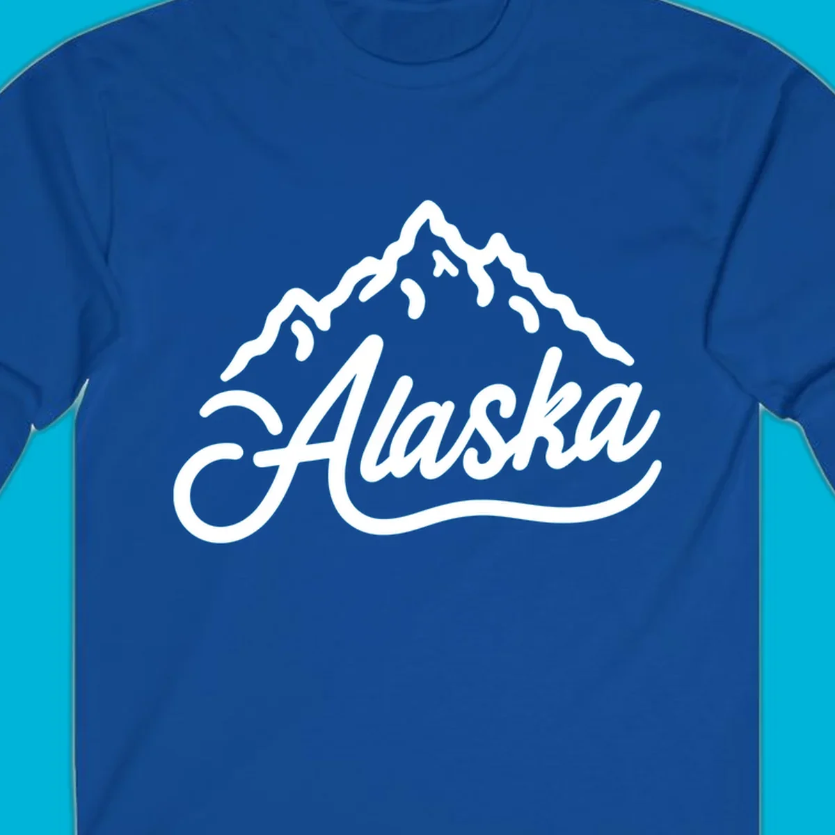 A stylized mountain range above the word 'Alaska' in a script font, forming an alaska mountain wordmark design.