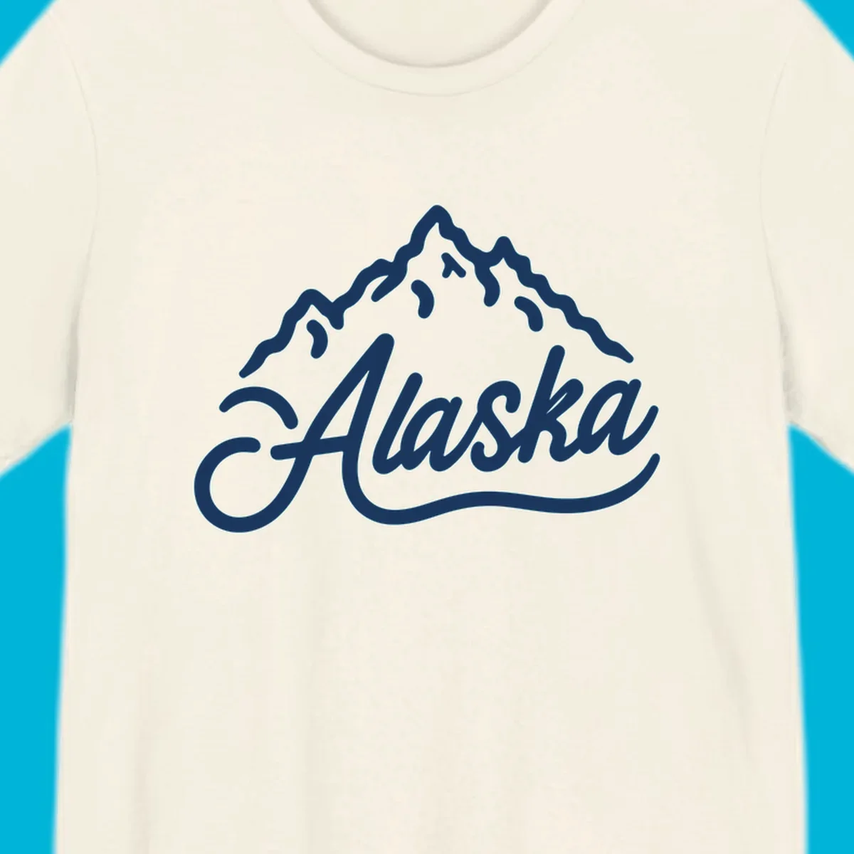 A stylized mountain range above the word 'Alaska' in a script font, forming an alaska mountain wordmark design.