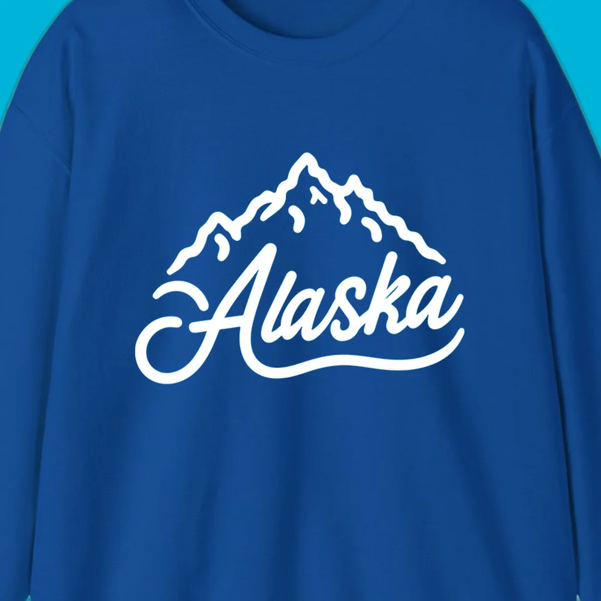 A stylized mountain range above the word 'Alaska' in a script font, forming an alaska mountain wordmark design.