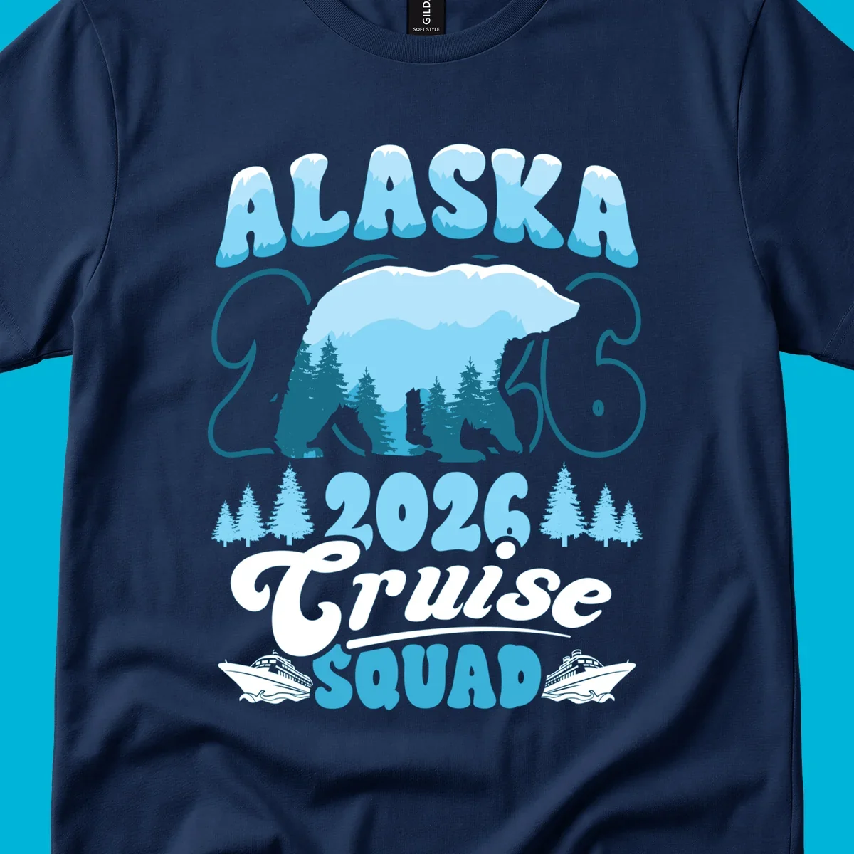 Alaska 2026 Cruise Squad design with a polar bear, pine trees, and cruise ships. The primary keyword root is alaska-2026-cruise-squad.