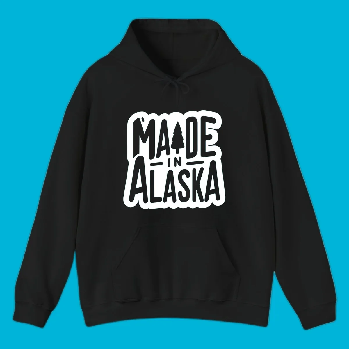 Stylized 'MADE IN ALASKA' text with a pine tree silhouette. A made-in-alaska-tree design.