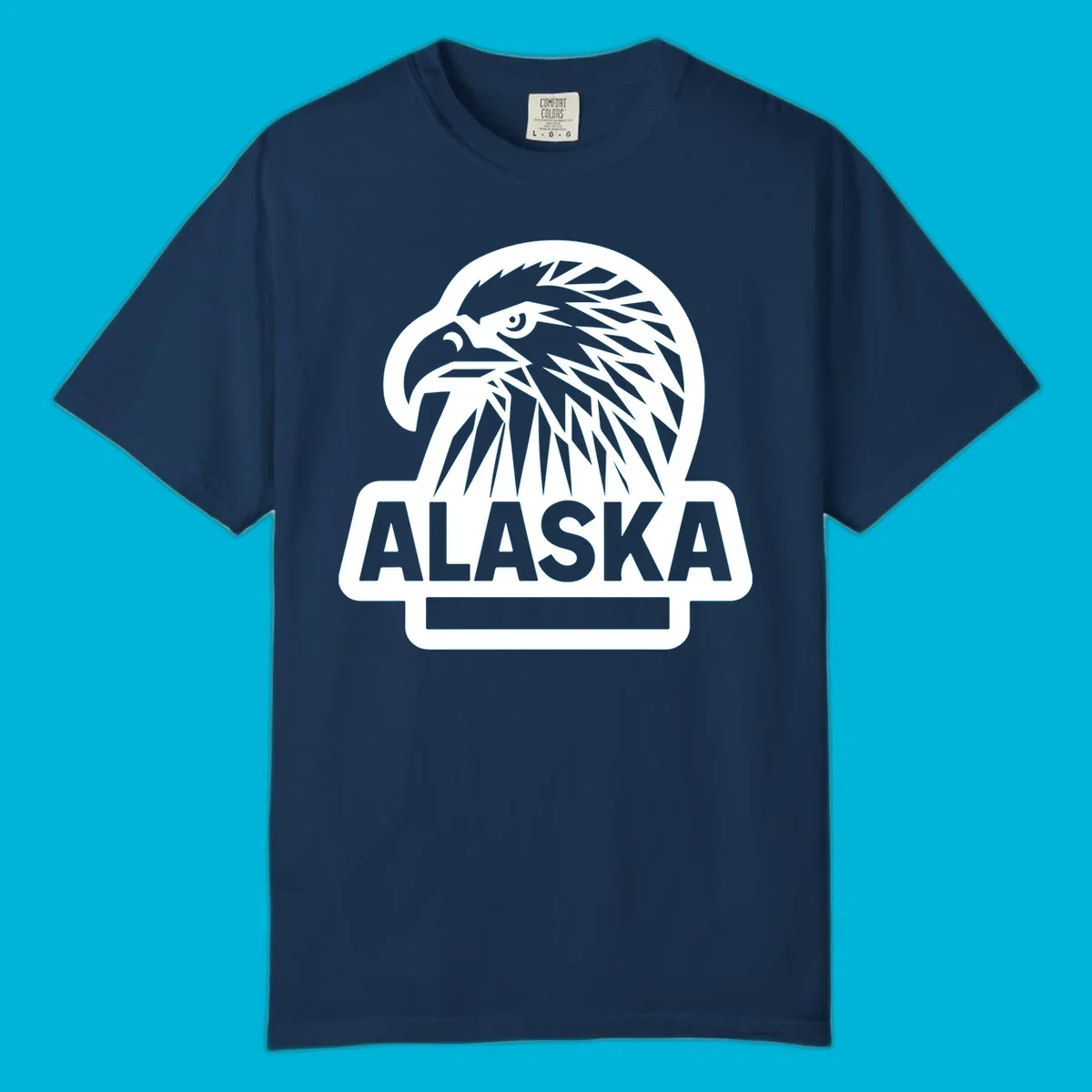 Stylized alaska geometric eagle head facing right with 'ALASKA' text below, all within a clean badge shape.