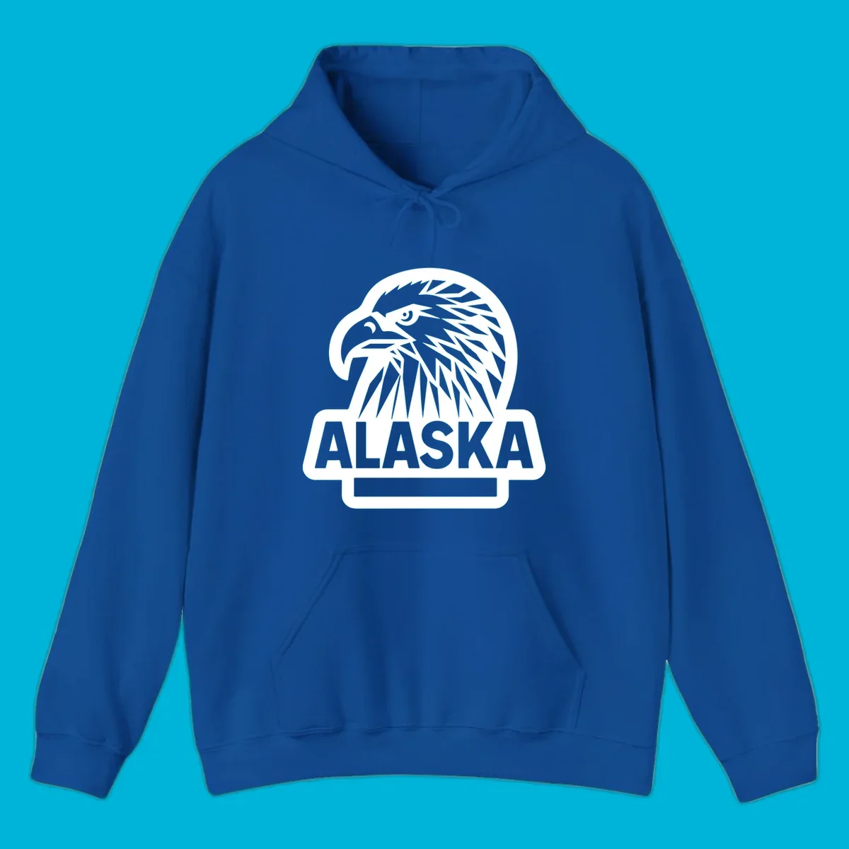 Stylized alaska geometric eagle head facing right with 'ALASKA' text below, all within a clean badge shape.