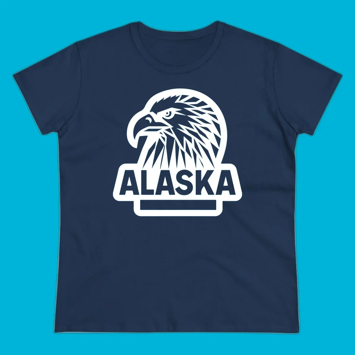 Stylized alaska geometric eagle head facing right with 'ALASKA' text below, all within a clean badge shape.