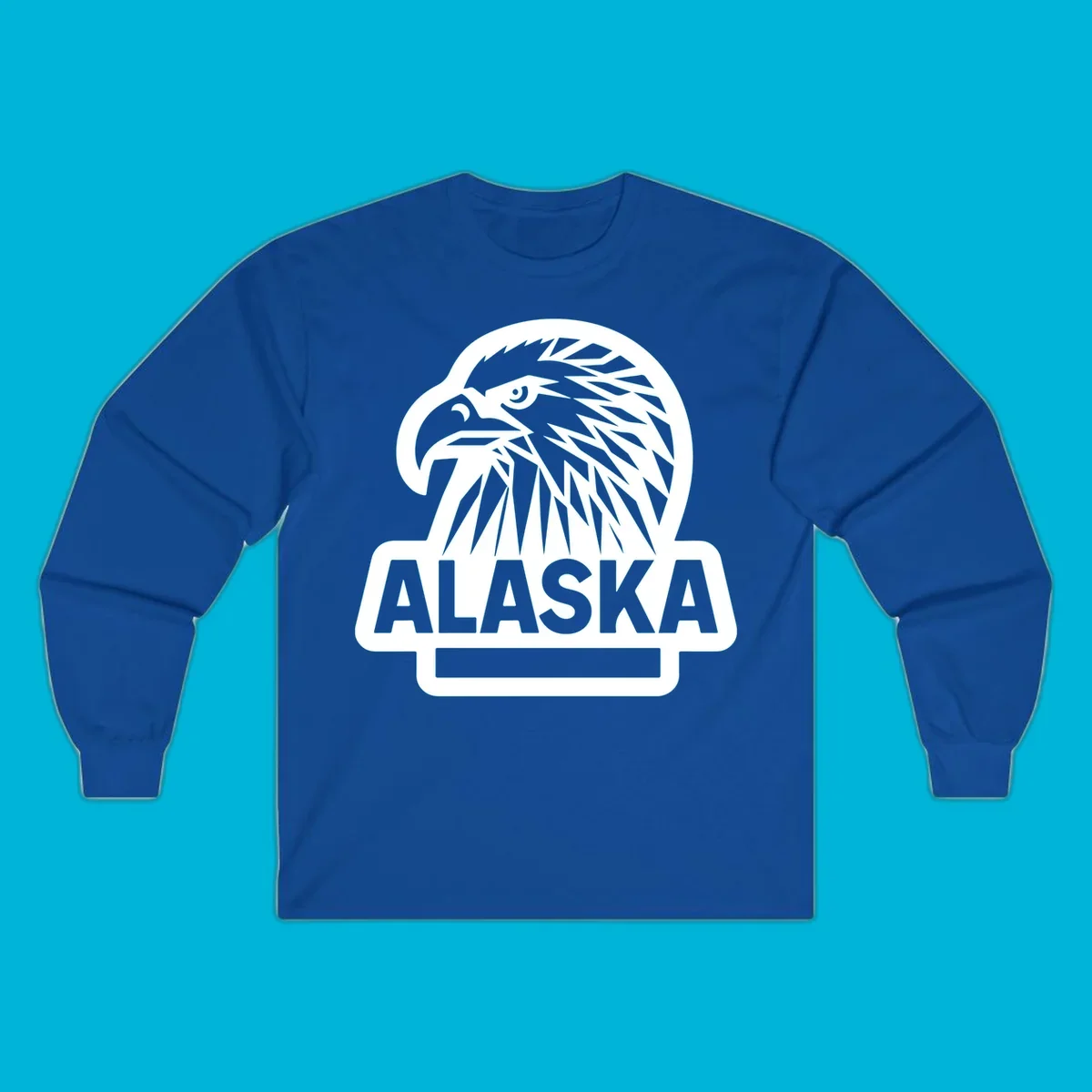 Stylized alaska geometric eagle head facing right with 'ALASKA' text below, all within a clean badge shape.