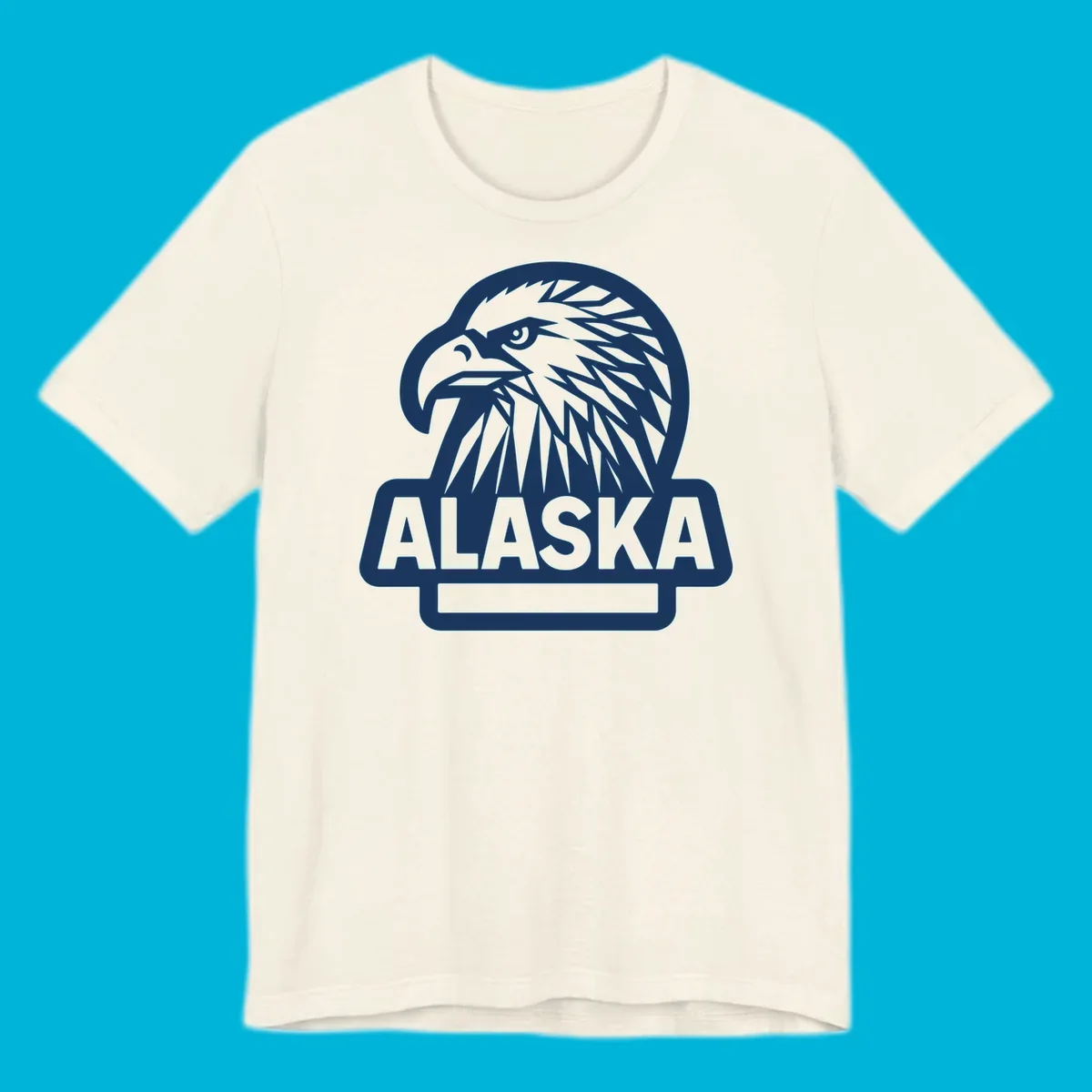 Stylized alaska geometric eagle head facing right with 'ALASKA' text below, all within a clean badge shape.