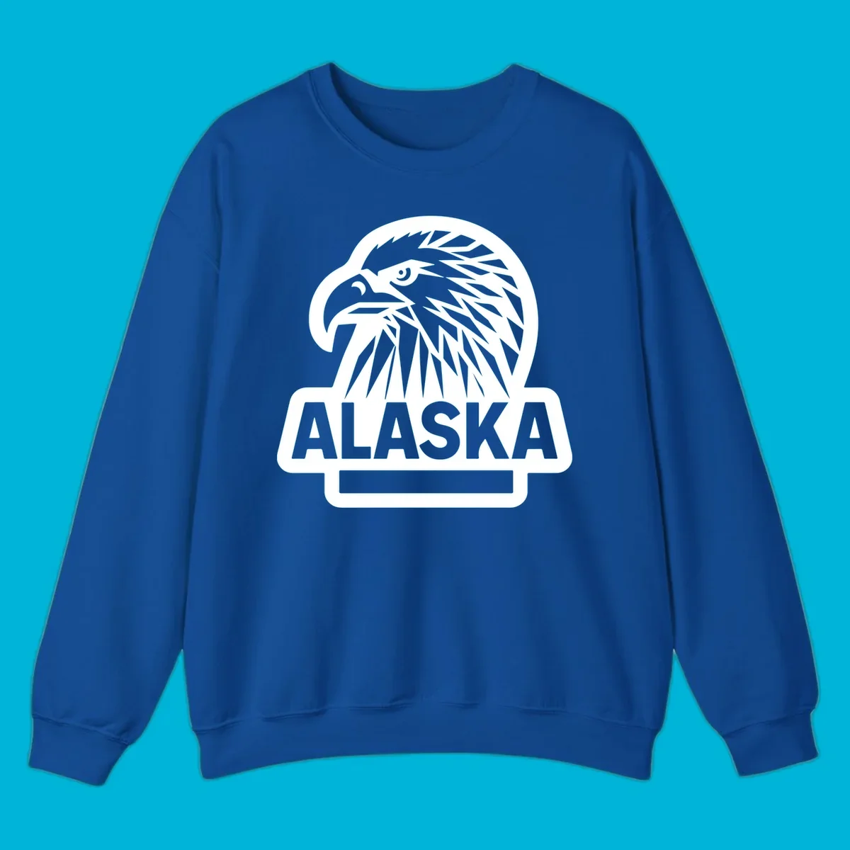 Stylized alaska geometric eagle head facing right with 'ALASKA' text below, all within a clean badge shape.