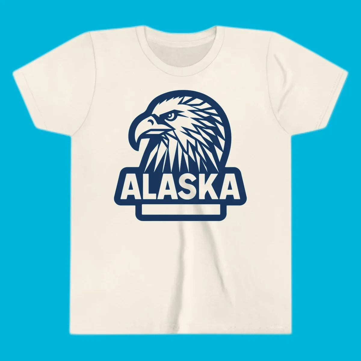 Stylized alaska geometric eagle head facing right with 'ALASKA' text below, all within a clean badge shape.