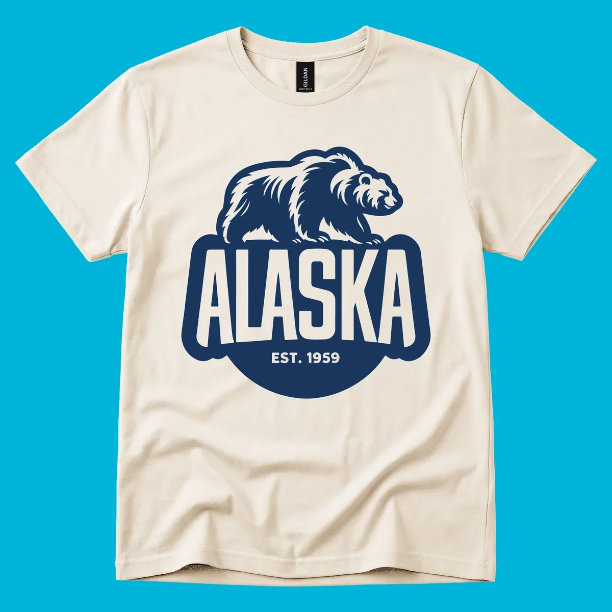 A vintage-style Alaska bear established 1959 badge design featuring a bear above bold text and statehood year.
