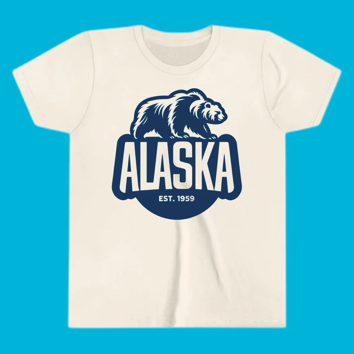 A vintage-style Alaska bear established 1959 badge design featuring a bear above bold text and statehood year.