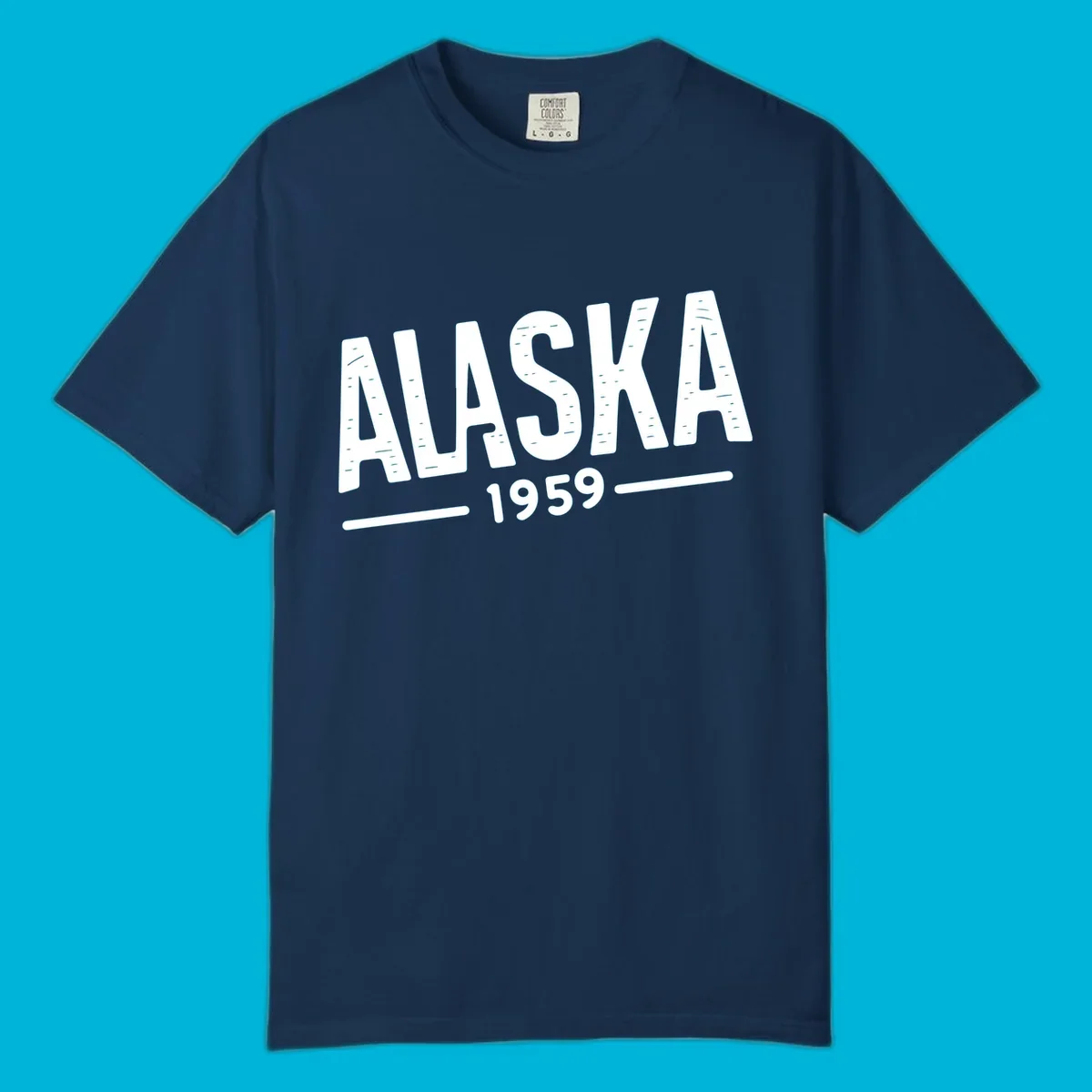 Vintage style 'ALASKA 1959' typography design with distressed texture, commemorating Alaska's statehood.