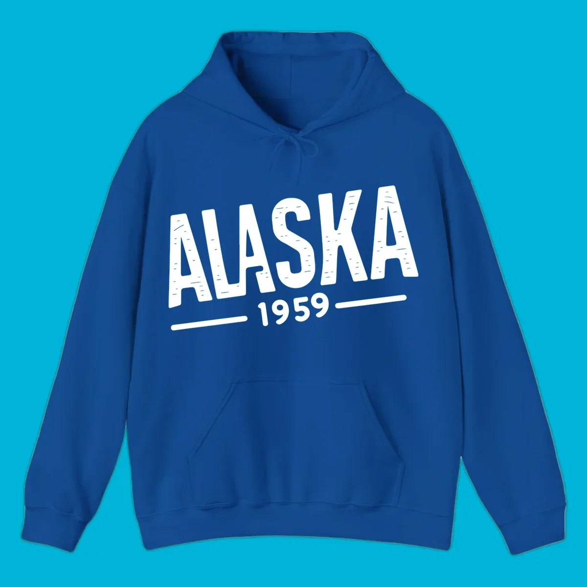 Vintage style 'ALASKA 1959' typography design with distressed texture, commemorating Alaska's statehood.