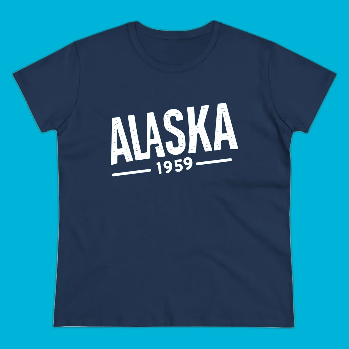 Vintage style 'ALASKA 1959' typography design with distressed texture, commemorating Alaska's statehood.