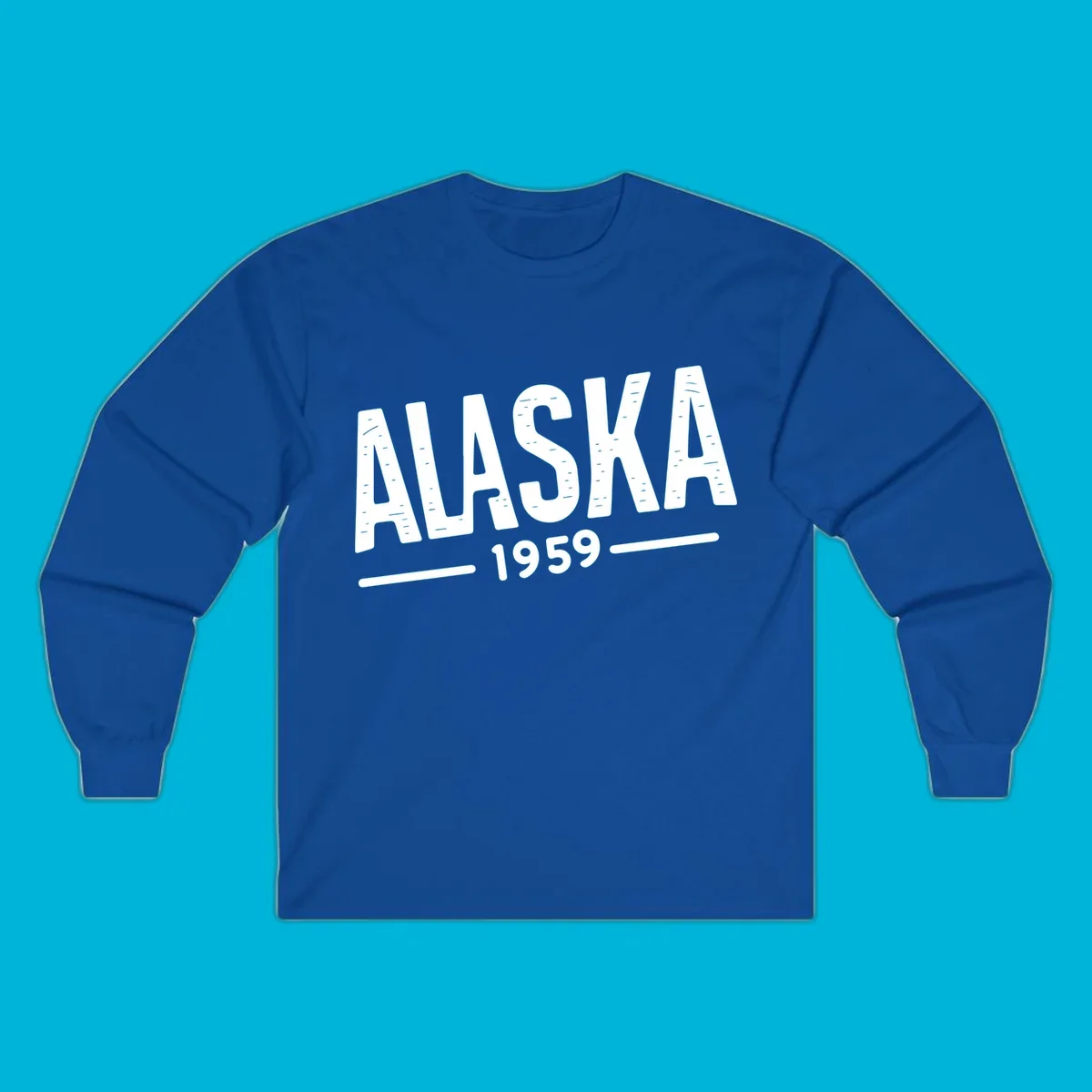 Vintage style 'ALASKA 1959' typography design with distressed texture, commemorating Alaska's statehood.