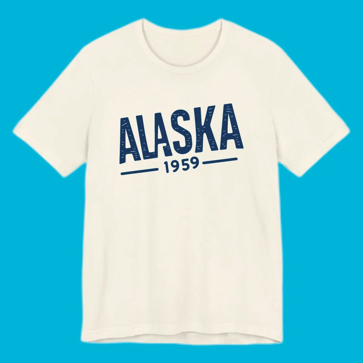 Vintage style 'ALASKA 1959' typography design with distressed texture, commemorating Alaska's statehood.