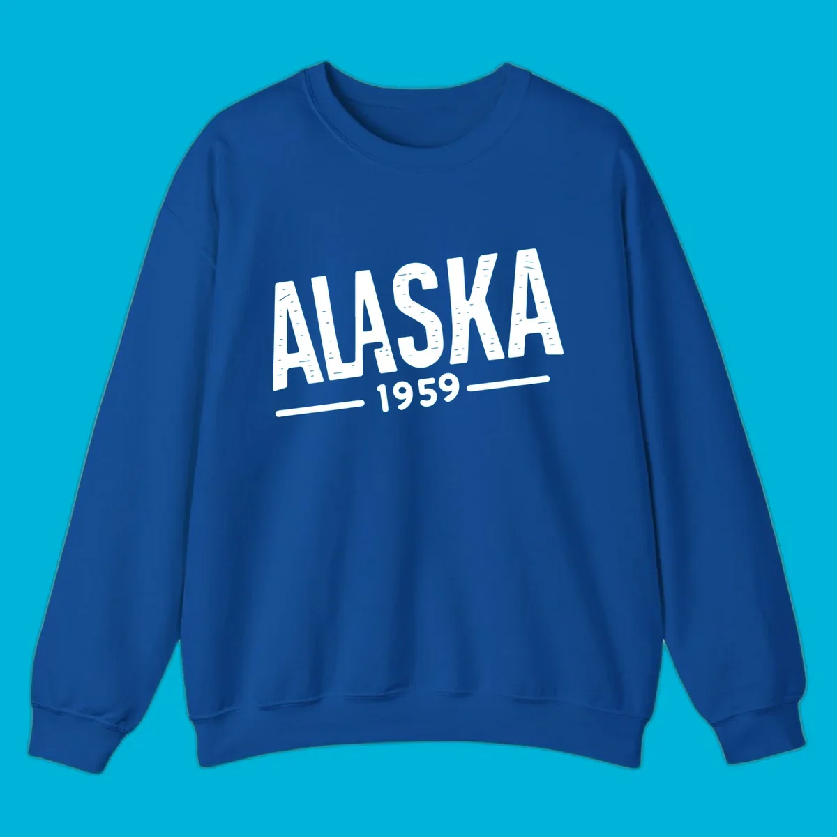 Vintage style 'ALASKA 1959' typography design with distressed texture, commemorating Alaska's statehood.