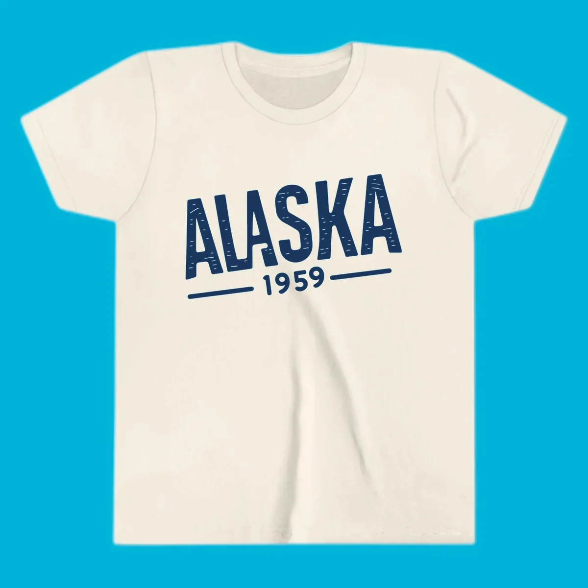 Vintage style 'ALASKA 1959' typography design with distressed texture, commemorating Alaska's statehood.