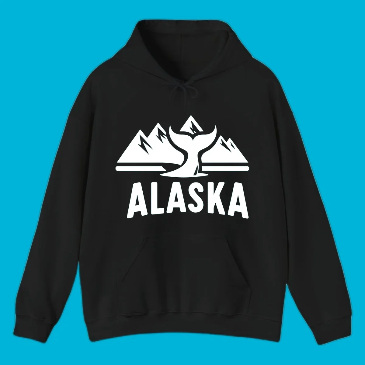A scenic Alaska mountains whale tail design with three peaks and a whale's fluke above the word ALASKA.