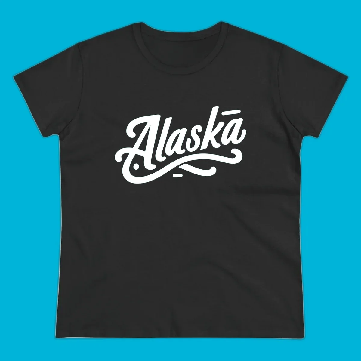 The word 'Alaska' in a flowing script font with a decorative flourish underneath, representing alaska-script-lettering.