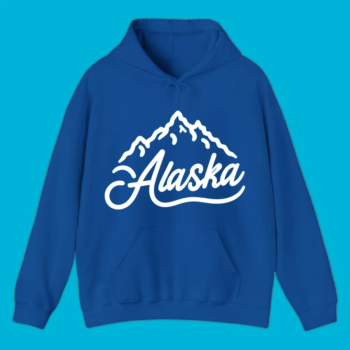 A stylized mountain range above the word 'Alaska' in a script font, forming an alaska mountain wordmark design.