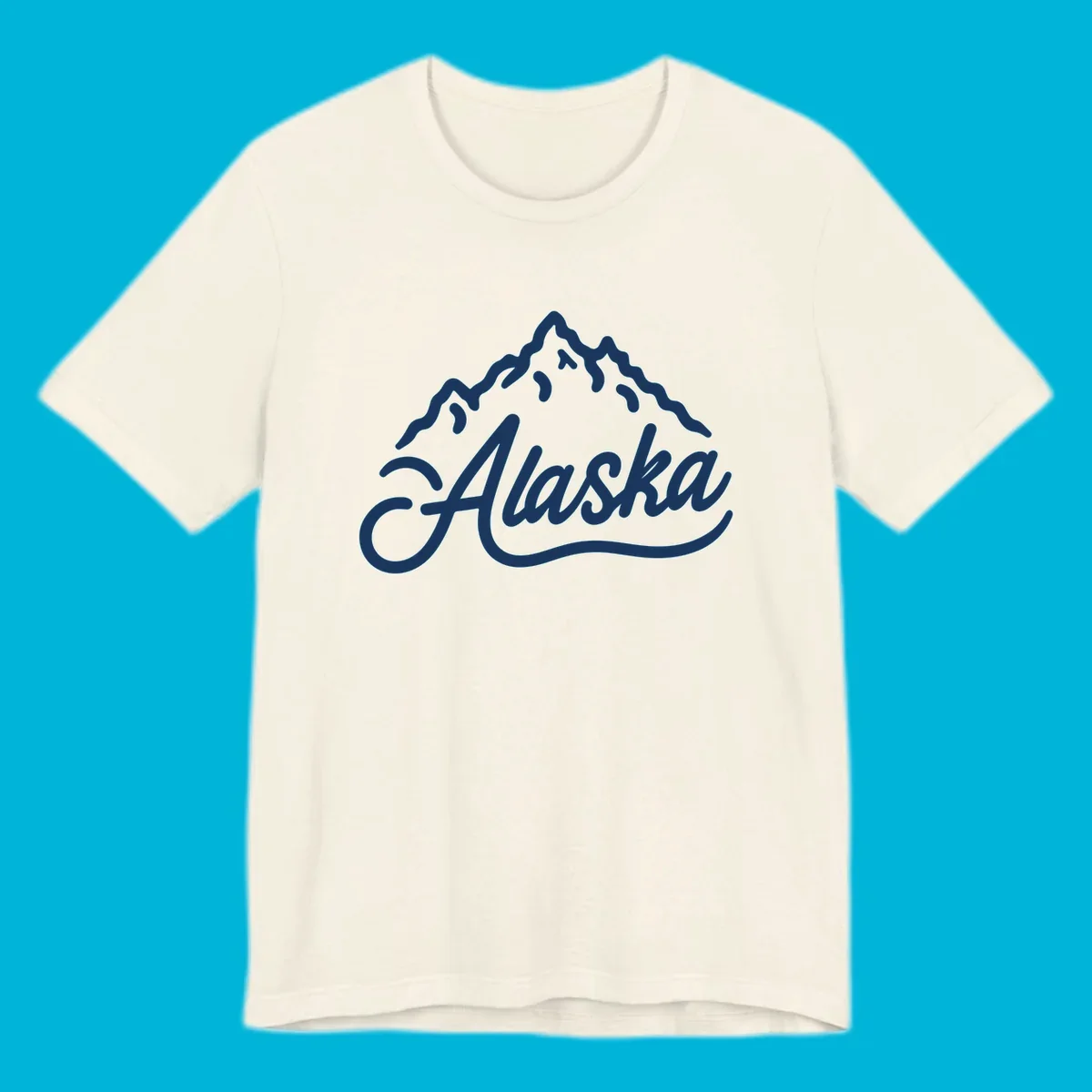 A stylized mountain range above the word 'Alaska' in a script font, forming an alaska mountain wordmark design.