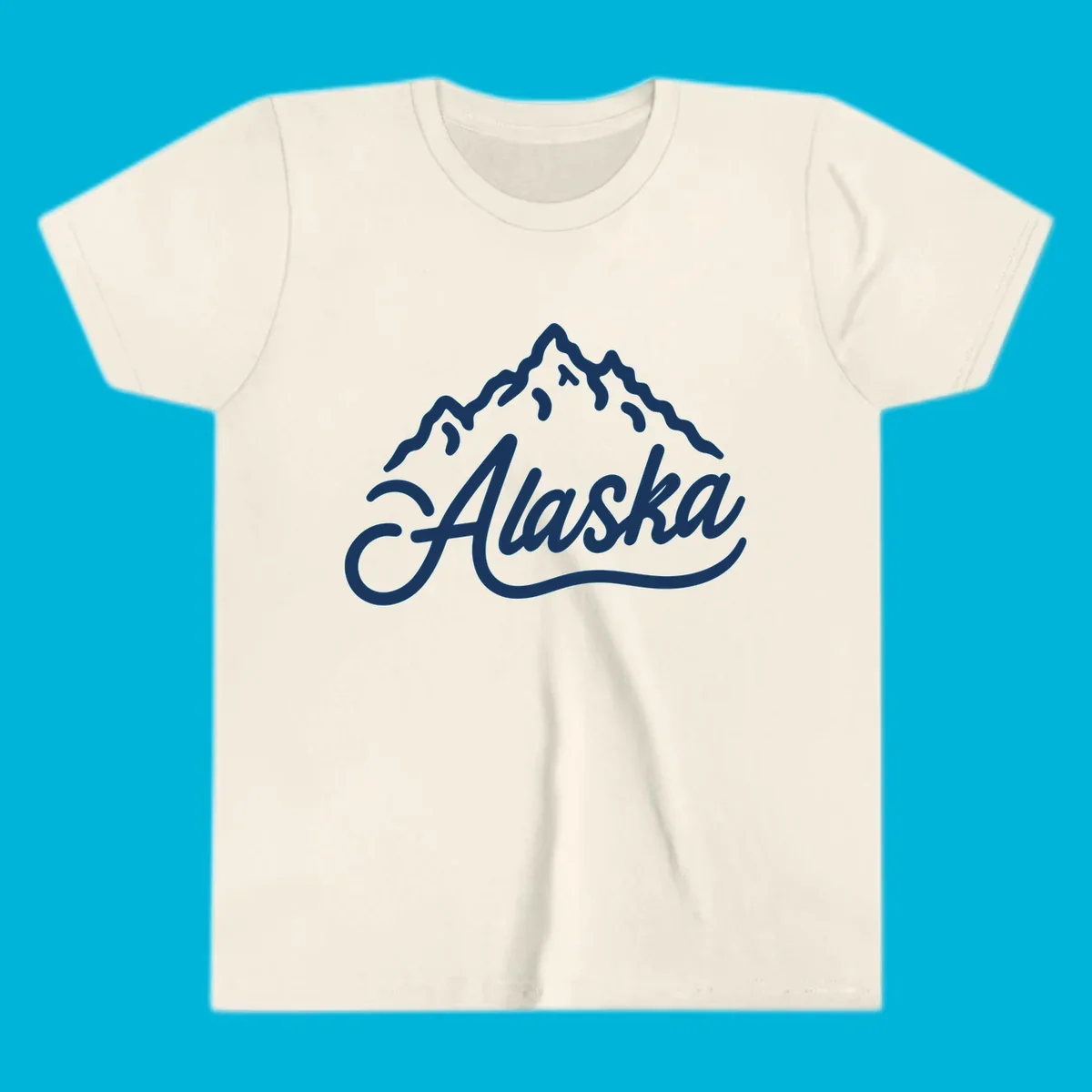 A stylized mountain range above the word 'Alaska' in a script font, forming an alaska mountain wordmark design.