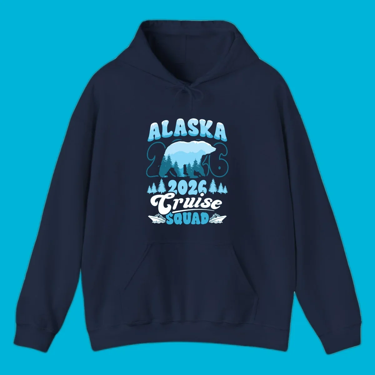 Alaska 2026 Cruise Squad design with a polar bear, pine trees, and cruise ships. The primary keyword root is alaska-2026-cruise-squad.