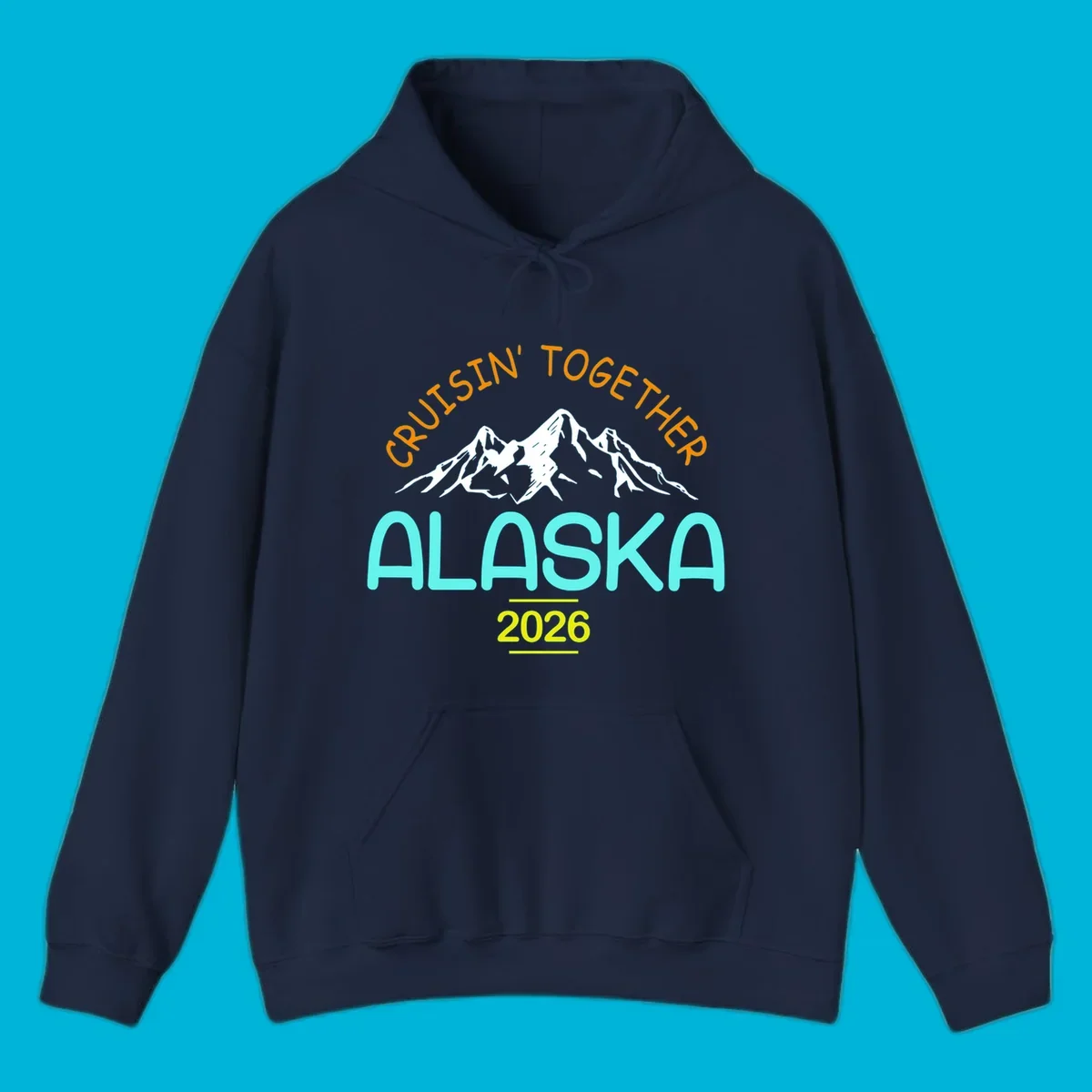 Cruisin' Together Alaska 2026 design featuring text and scenic mountains for a group cruise.