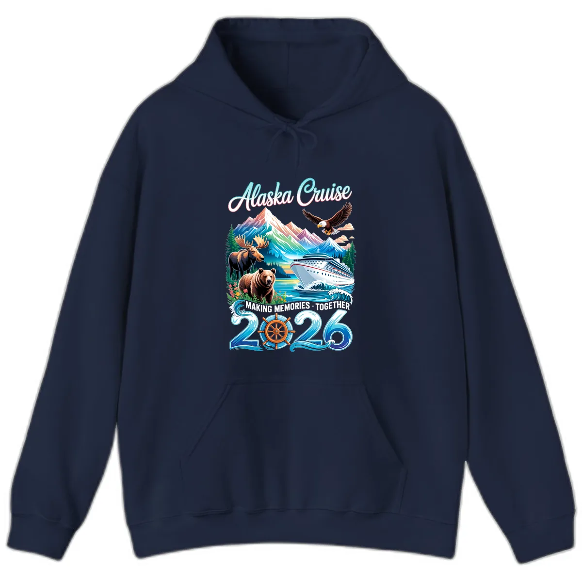 Alaska Cruise 2026 Wildlife and Ship Design Hoodie in Navy