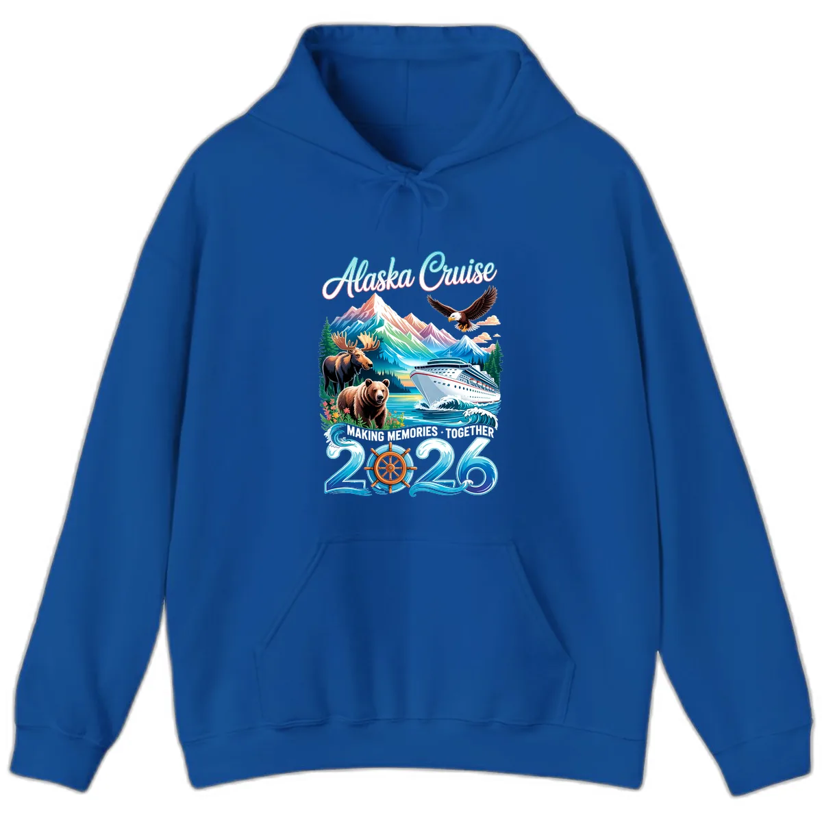Alaska Cruise 2026 Wildlife and Ship Design Hoodie in Royal