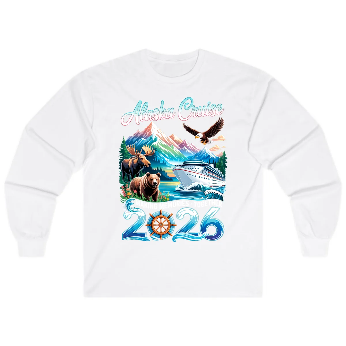 Alaska Cruise 2026 Wildlife and Ship Design Long Sleeve in White