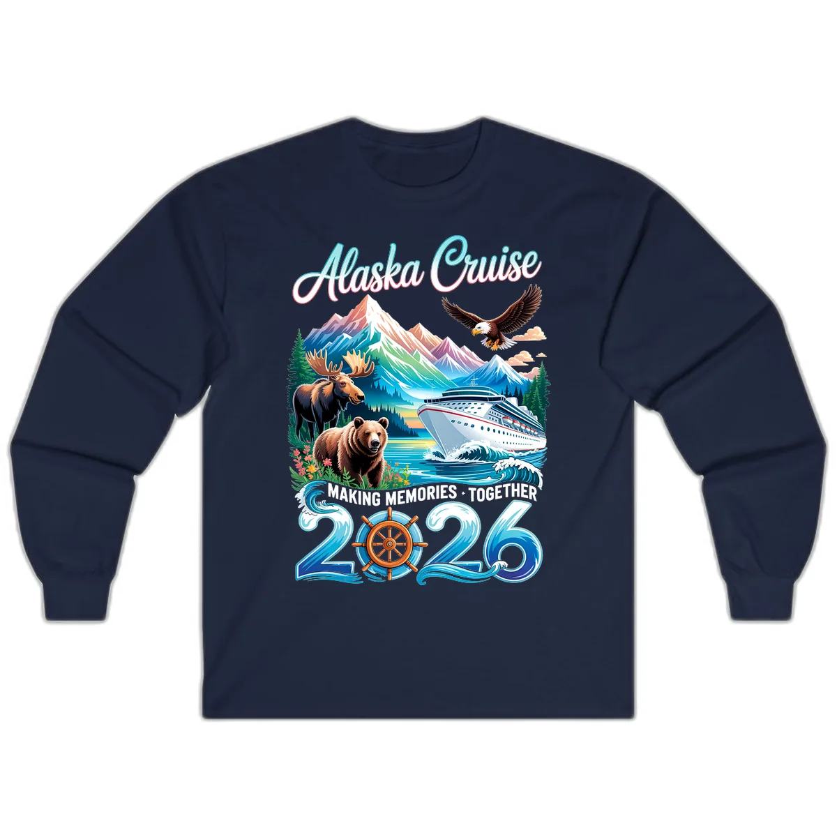 Alaska Cruise 2026 Wildlife and Ship Design Long Sleeve in Navy