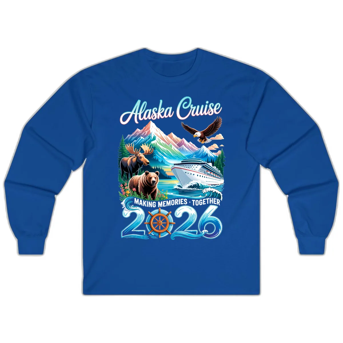Alaska Cruise 2026 Wildlife and Ship Design Long Sleeve in Royal