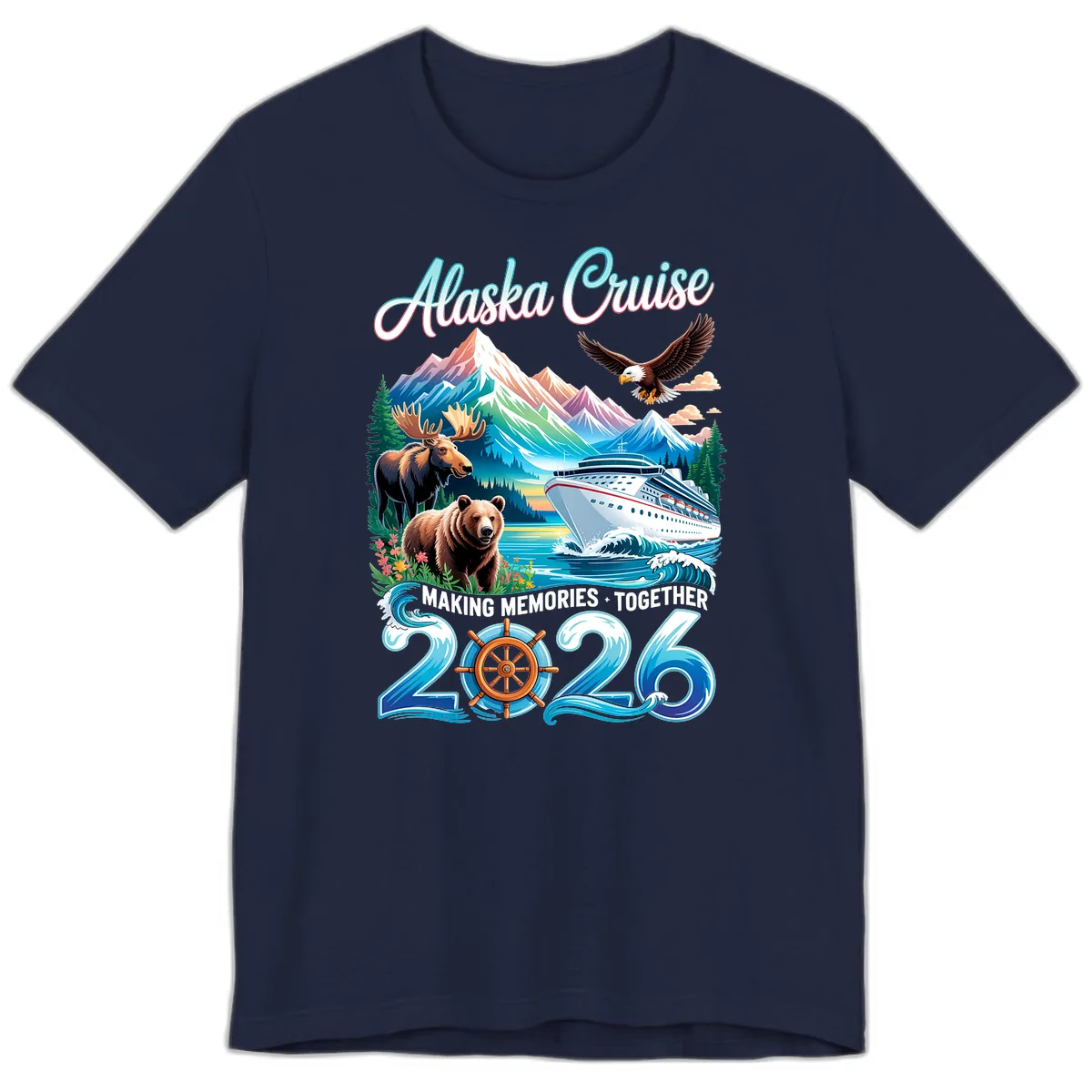 Alaska Cruise 2026 Wildlife and Ship Design Premium T-Shirt in Navy