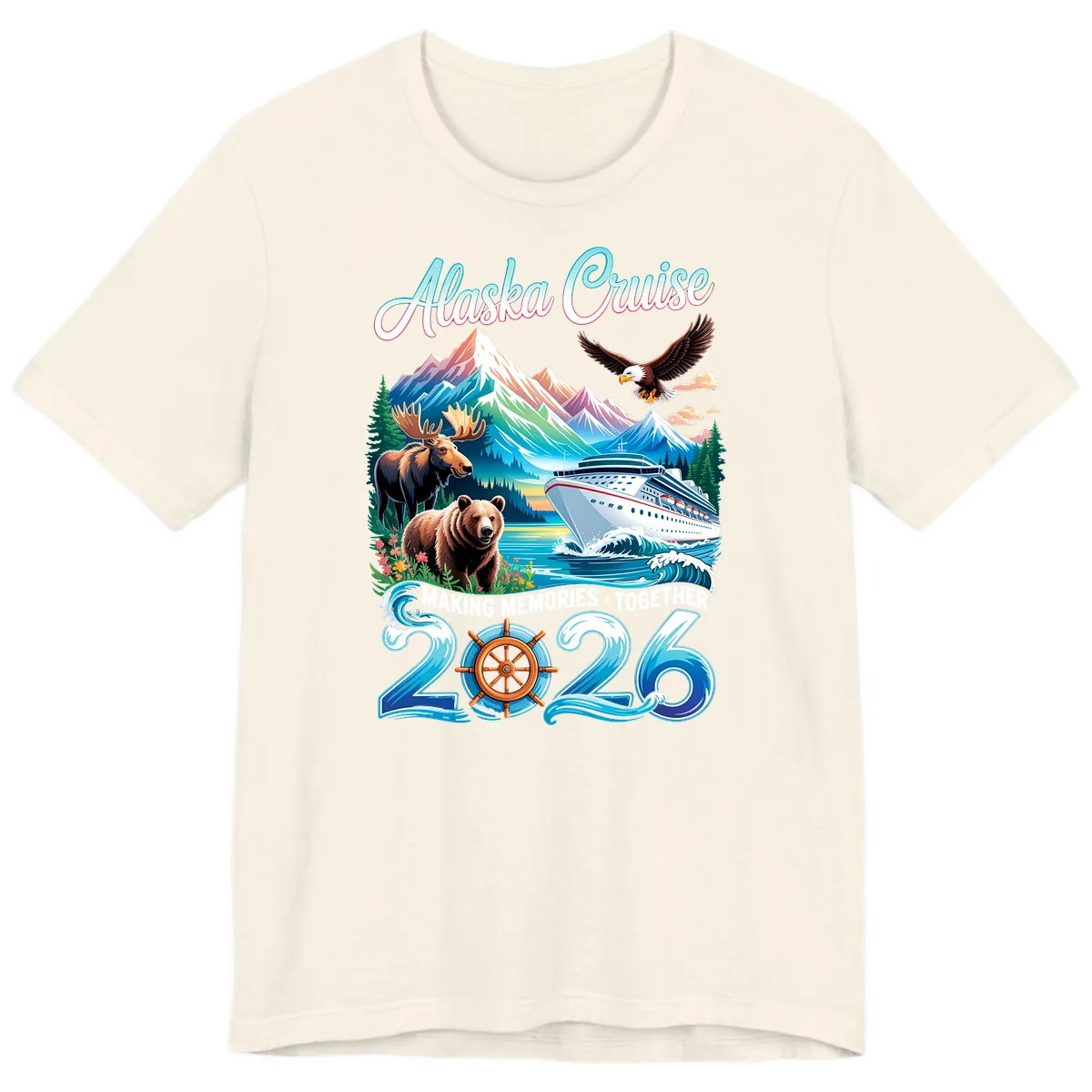 Alaska Cruise 2026 Wildlife and Ship Design Premium T-Shirt in Natural
